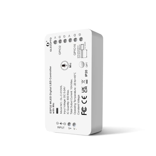 GLEDOPTO ESP32 WLED Digital Strip Light Controller mit MIC Funktion DIY Lichteffekt 100+Support WS2811, SK6812, SM16703P, WS2812B, etc. Strip Light DC5-24V (Modern) von GLEDOPTO
