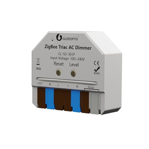 GLEDOPTO Pro Serie ZigBee 230V Unterputz UP Controller Schalter-Aktor für LED Halogen Lampen, Trafo & Leuchten mit Taster-Anschluss oder Schalter-Anschluss (Dimmaktor Pro) von GLEDOPTO