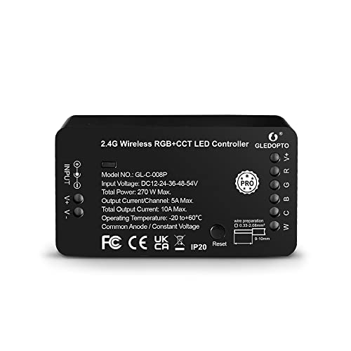 GLEDOPTO RGBCW Mit RESET-LED-Controller ZIGBEE3.0+2.4G Doppelter weißer und farbiger Lampenstreifenanschluss DC12-24-54V Sprach-APP-Steuerung/RF-Fernbedienung von GLEDOPTO