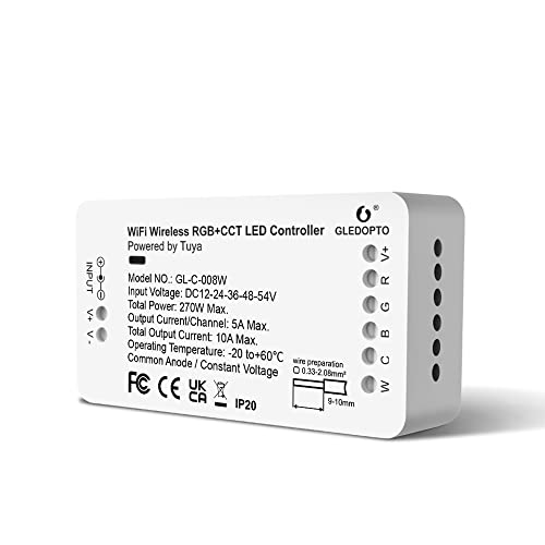 GLEDOPTO RGBW CCT WiFi LED-Lichtleistensteuerung Tuya SmartLife APP-Steuerung und Amazon Alexa Google Home Sprachsteuerung 9.20 x 5.20 x 2.70 cm Innenraum-Controller GLEDOPTO RGBW CCT WiFi LED-Lichtleistensteuerung Tuya SmartLife APP-Steuerung und Amazon Alexa Google Home Sprachsteuerung 9.20 x 5.20 x 2.70 cm Innenraum-Controller von GLEDOPTO