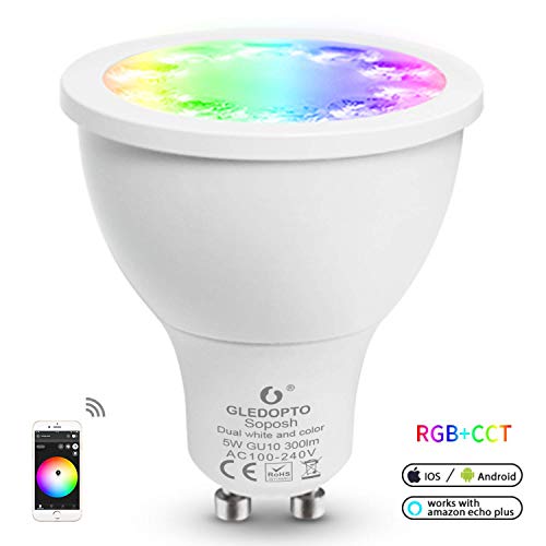 GLEDOPTO Zigbee Bulb Smart Spot 5W Dual White and Colour LED GU10 30 Degree Angle Beam, Works with Zigbee 3.0 Hub Bridge Require (Hub Required) von GLEDOPTO