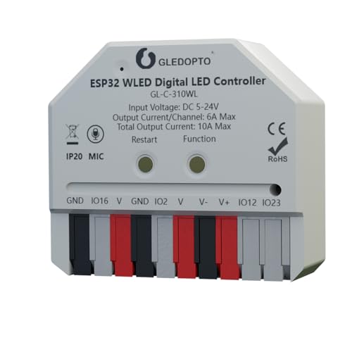 GLEDOPTO WLED Controler digitale adressierbare LED Stripe WS2811, WS2812B, SK6812, WS 2801 APA 012, APA104 (WLED Mini+Mic) von GLEDOPTO