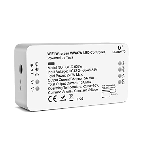Gledopto WiFi Controller LED-Streifen WW/CW DC12-24-54V Light Strip Controller Sprachsteuerung per App mit Tuay Smart Life Alexa Google Home Assistant ohne zusätzlichen Hub Gledopto WiFi Controller LED-Streifen WW/CW DC12-24-54V Light Strip Controller Sprachsteuerung per App mit Tuay Smart Life Alexa Google Home Assistant ohne zusätzlichen Hub von GLEDOPTO