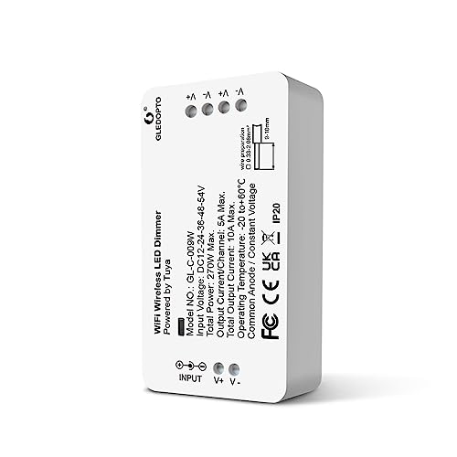 GLEDOPTO WiFi DIMMER LED Strip Controller DC12-24-54V Smartphone App Steuerung Funktioniert mit Tuya Smart Life Alexa Google Home Assistant, ohne zusätzlichen Hub von GLEDOPTO