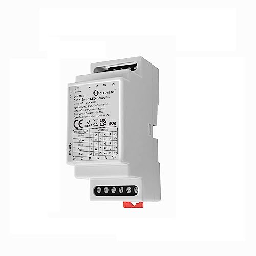 GLEDOPTO ZIGBEE+2.4G DIN Rail 5-in-1 LED-Lichtleisten-Controller DC12-24-54V für DIMMER WW/CW RGB RGBW RGBCCT Lichtleisten RF-Fernbedienung, Sprach-APP-Steuerung von GLEDOPTO