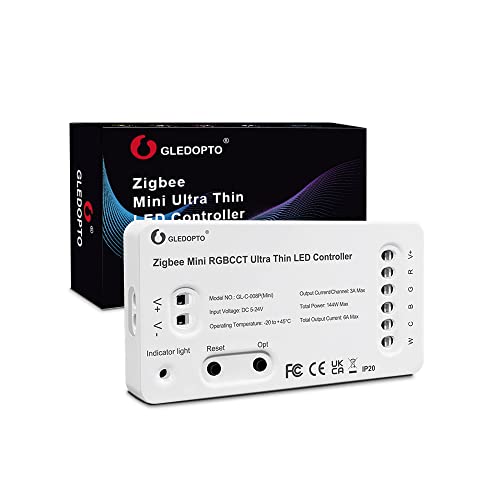 GLEDOPTO ZIGBEE 3.0 +2.4G PRO MINI RGBCW Controller DC5-12-24V, max. Leistung 144W Kompatibel mit Amazon Echo Plus, Tuya Smartlife und weiteren ZIGBEE3.0 Gateways von GLEDOPTO