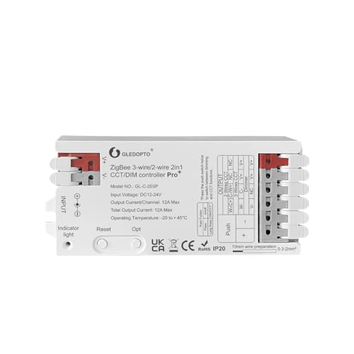 GLEDOPTO ZigBee Controller Steuergerät LED Stripe einfarbig, CCT Warmweiß Kaltweiß, RGB RGBW RGBWW RGB+CCT Kompatibel mit Philips Hue*, Amazon Echo, Homey (Pro+ 2in1 Dimmer/CCT) von GLEDOPTO
