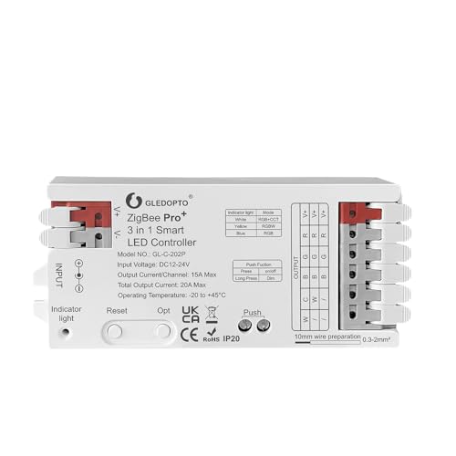 GLEDOPTO ZigBee3.0 Pro+ LED Controller 3 in 1 LED Controller 20A Max Require ZigBee Hub Bridge for RGBCCT/RGBW/RGB/CCT/Dimmer Alexa Homey Tuya Smart Life APP Control (3 in 1 LED Controller) von GLEDOPTO