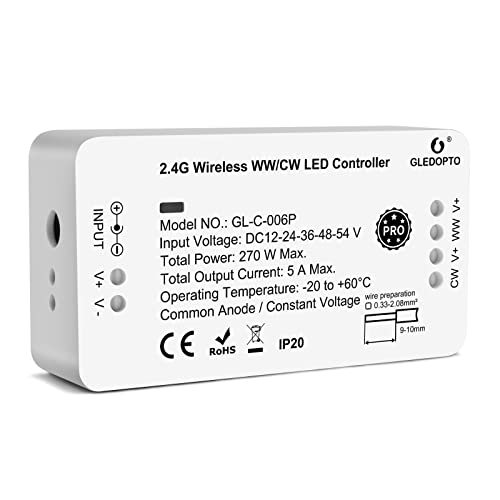 GLEDOPTO Zigbee 3.0 Reset Button Smart LED Strip Controller RGBCCT Pro Work with Tuya SmartThings App Alexa RF Remote Control (PRO WW/CW Controller) von GLEDOPTO
