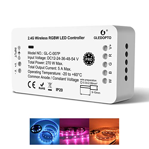 GLEDOPTO Zigbee 3.0 Reset Button Smart LED Strip Controller RGBW Pro Work with Tuya SmartThings App Alexa RF Remote Control (PRO RGBW controller) von GLEDOPTO
