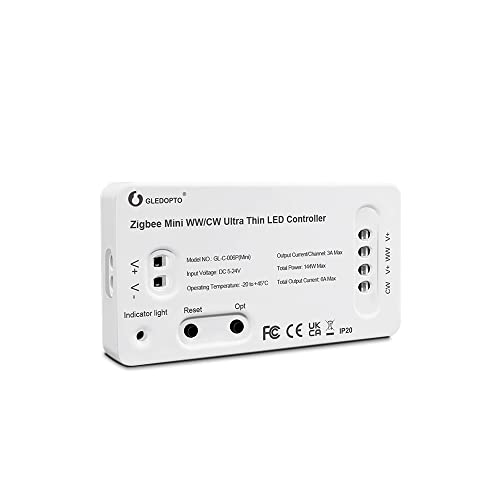 Gledopto ZIGBEE3.0 + 2,4 G Mini ultradünner LED-Streifen-Controller WW/CW (kaltweiß und warmweiß) DC5 – 12 – 24 V kompatibel mit Tuya Smart Life Amazon Echo Plus und anderen ZIGBEE3.0-Gateways Gledopto ZIGBEE3.0 + 2,4 G Mini ultradünner LED-Streifen-Controller WW/CW (kaltweiß und warmweiß) DC5 – 12 – 24 V kompatibel mit Tuya Smart Life Amazon Echo Plus und anderen ZIGBEE3.0-Gateways von GLEDOPTO