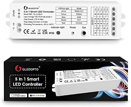 LED ZigBee Controller Steuergerät für LED Stripe einfarbig, CCT Warmweiß Kaltweiß, RGBW oder RGBWW und RGB+CCT WRGBWW getestet mit H*u*e* Alexa (5in1 Pro) von GLEDOPTO
