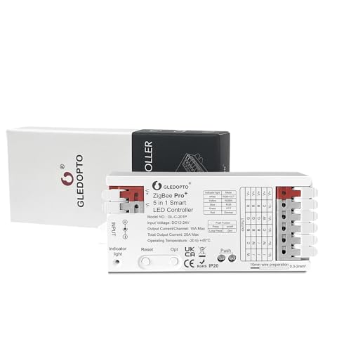 ZigBee 3.0 Pro+ Smart LED Controller 5 in 1, 2.4GHz WiFi PWM LED Controller 20A Max DC12-24V Compatible with Alexa Google Home Smart Life Tuya Smart APP Control For Dimmer CCT RGB RGBW RGBCCT LED von GLEDOPTO