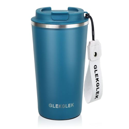 GLEKGLEK Thermobecher 510ml, Kaffeebecher to go Wiederverwendbare Doppelwand Keine Verschüttung Reise-Flasche für Auto Camping von GLEKGLEK