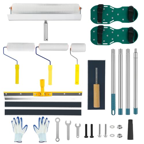 GLEMGOPO Komplettes selbstnivellierendes Zementwerkzeug-Set, professionelles Epoxid-Bodenbelag-Werkzeug-Set mit Stachelwalze mit Spritzschutz, Spike-Schuhen, Farbroller, Kelle, Schaber und GLEMGOPO Komplettes selbstnivellierendes Zementwerkzeug-Set, professionelles Epoxid-Bodenbelag-Werkzeug-Set mit Stachelwalze mit Spritzschutz, Spike-Schuhen, Farbroller, Kelle, Schaber und von GLEMGOPO