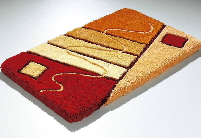 Barfußweiche Badgarnitur in harmonischen Farbtönen, Größe 105 (Teppich rund,  Ø 80 cm), Orange von BADER