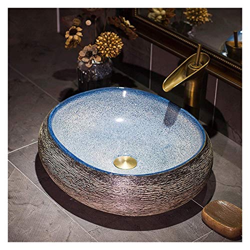 Badezimmer-Waschbecken, Aufsatzwaschbecken, Keramik-Waschbecken, Glänzend Blau, Ovales Aufsatzwaschbecken, Vintage-Design, Geschwungen Badezimmer-Waschbecken, Aufsatzwaschbecken, Keramik-Waschbecken, Glänzend Blau, Ovales Aufsatzwaschbecken, Vintage-Design, Geschwungen von GLETSF