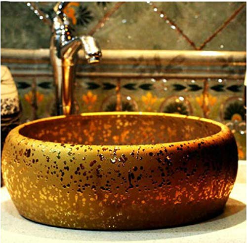 Badezimmerwaschbecken, Waschbecken, Luxuriöse Goldene Unregelmäßige Flecken, Abstrakte Stilvolle Porzellankunst, Waschbecken, Badezimmerwaschbecken von GLETSF