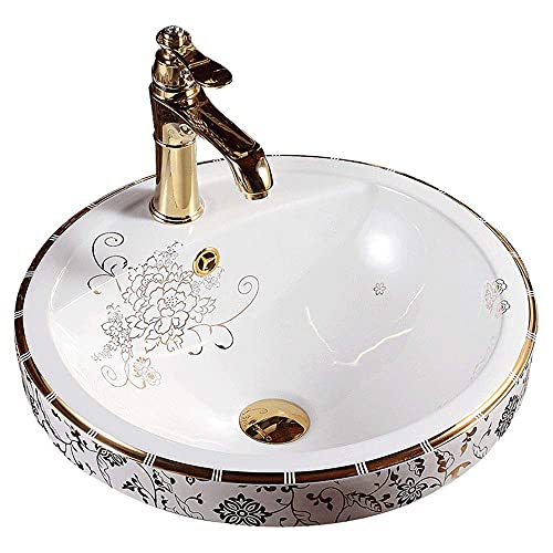 Freistehendes Waschbecken, Badezimmerwaschbecken, Perfekt Für Die Badrenovierung, 480 X 480 X 190 Mm, Keramik, Gold Und Weiß Freistehendes Waschbecken, Badezimmerwaschbecken, Perfekt Für Die Badrenovierung, 480 X 480 X 190 Mm, Keramik, Gold Und Weiß von GLETSF