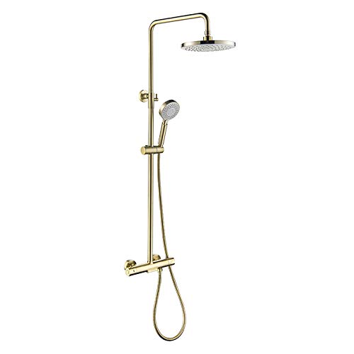 GLETSF 8-Zoll-Regenduschsystem, Duscharmatur-Set Aus Gebürstetem Gold, Komplettes Thermostat-Dusch-Kombi-Set, Regenmischbatterie Aus Messing Mit Wasserfall-Wannenauslauf, Handbr-Style a GLETSF 8-Zoll-Regenduschsystem, Duscharmatur-Set Aus Gebürstetem Gold, Komplettes Thermostat-Dusch-Kombi-Set, Regenmischbatterie Aus Messing Mit Wasserfall-Wannenauslauf, Handbr-Style a von GLETSF