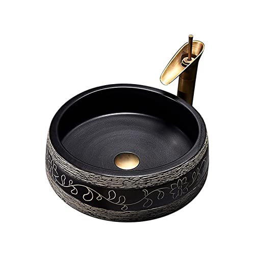 GLETSF Aufsatzwaschbecken, Schwarzes, Künstlerisches Aufsatzwaschbecken Mit Wasserhahn, Pop-Up-Ablaufgarnitur, Langlebiges Badezimmerwaschbecken Aus Porzellan-Black a-Black C GLETSF Aufsatzwaschbecken, Schwarzes, Künstlerisches Aufsatzwaschbecken Mit Wasserhahn, Pop-Up-Ablaufgarnitur, Langlebiges Badezimmerwaschbecken Aus Porzellan-Black a-Black C von GLETSF