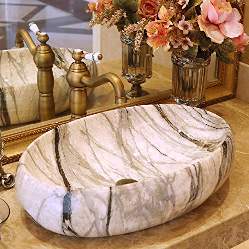 GLETSF Aufsatzwaschbecken Porzellan Fashion Art Oval Keramik Waschbecken Badezimmer Waschbecken von GLETSF