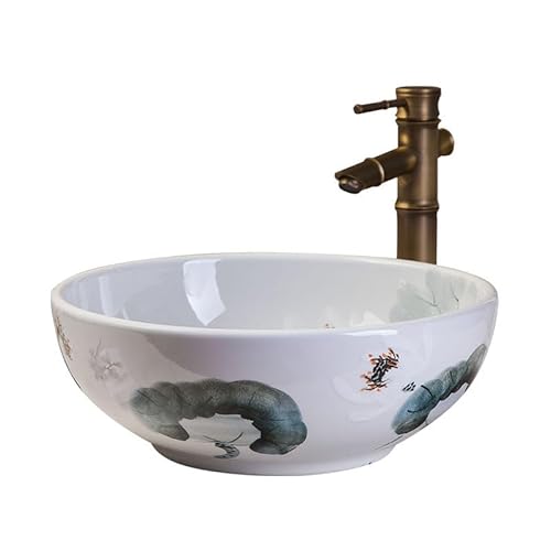 GLETSF Badezimmer-Waschbecken, Aufsatzwaschbecken, Kunst-Aufsatzwaschbecken, Rund, Retro-Waschbecken, Badezimmer-Keramik-Waschbecken, Zuhause, Kreatives Badezimmer-Waschbecken GLETSF Badezimmer-Waschbecken, Aufsatzwaschbecken, Kunst-Aufsatzwaschbecken, Rund, Retro-Waschbecken, Badezimmer-Keramik-Waschbecken, Zuhause, Kreatives Badezimmer-Waschbecken von GLETSF