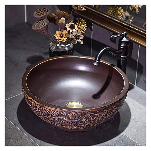 GLETSF Badezimmer-Waschbecken, Waschbecken, Waschbecken, Badezimmer-Arbeitsplatte, Garderobengefäß, Keramikschale, Vintage, Künstlerisches Waschbecken Über Der Theke GLETSF Badezimmer-Waschbecken, Waschbecken, Waschbecken, Badezimmer-Arbeitsplatte, Garderobengefäß, Keramikschale, Vintage, Künstlerisches Waschbecken Über Der Theke von GLETSF