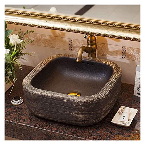 GLETSF Badezimmer-Waschtisch, Aufsatzwaschbecken, Europäisches Vintage-Waschbecken Mit Wasserhahn, Quadratisches Keramikwaschbecken, Aufsatzwaschbecken Aus Porzellan GLETSF Badezimmer-Waschtisch, Aufsatzwaschbecken, Europäisches Vintage-Waschbecken Mit Wasserhahn, Quadratisches Keramikwaschbecken, Aufsatzwaschbecken Aus Porzellan von GLETSF