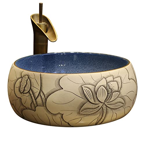 GLETSF Badezimmerwaschbecken Badezimmer-Aufsatzwaschbecken, Geschnitztes Lotus-Kunst-Aufsatzwaschbecken, Rundes Keramikwaschbecken, Badezimmerutensilien, Waschbecken Mit Wasserh GLETSF Badezimmerwaschbecken Badezimmer-Aufsatzwaschbecken, Geschnitztes Lotus-Kunst-Aufsatzwaschbecken, Rundes Keramikwaschbecken, Badezimmerutensilien, Waschbecken Mit Wasserh von GLETSF
