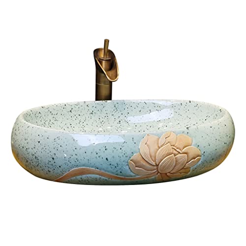 GLETSF Badezimmerwaschbecken Badezimmer-Aufsatzwaschbecken Ovales Keramikwaschbecken Lotusmuster Kunst Aufsatzwaschbecken Badezimmerutensilien Waschbecken Mit Wasserhahn Aufsatz GLETSF Badezimmerwaschbecken Badezimmer-Aufsatzwaschbecken Ovales Keramikwaschbecken Lotusmuster Kunst Aufsatzwaschbecken Badezimmerutensilien Waschbecken Mit Wasserhahn Aufsatz von GLETSF
