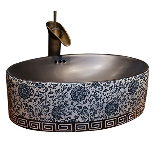 GLETSF Badezimmerwaschbecken Badezimmerwaschbecken Ovales Keramikwaschbecken Im Chinesischen Stil, Kunst-Aufsatzwaschbecken, Waschtisch Mit Wasserhahn, Waschtisch-Waschbecken, S GLETSF Badezimmerwaschbecken Badezimmerwaschbecken Ovales Keramikwaschbecken Im Chinesischen Stil, Kunst-Aufsatzwaschbecken, Waschtisch Mit Wasserhahn, Waschtisch-Waschbecken, S von GLETSF