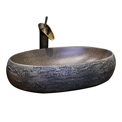 GLETSF Badezimmerwaschbecken Badezimmerwaschbecken Ovales Keramikwaschbecken Kunst-Aufsatzwaschbecken Home Vanity Vessel Waschbecken Mit Wasserhahn Vessel Vanity Waschbecken Sch von GLETSF