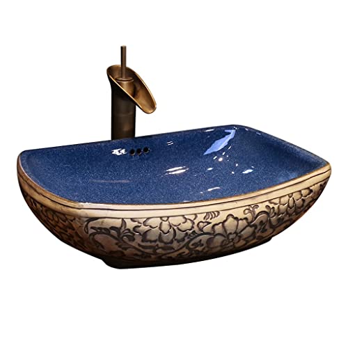 GLETSF Badezimmerwaschbecken Badezimmerwaschbecken Rechteckiges Keramikwaschbecken Vintage Art Aufsatzwaschbecken Waschtisch Mit Wasserhahn Waschtischwaschbecken Schüsselwaschbe GLETSF Badezimmerwaschbecken Badezimmerwaschbecken Rechteckiges Keramikwaschbecken Vintage Art Aufsatzwaschbecken Waschtisch Mit Wasserhahn Waschtischwaschbecken Schüsselwaschbe von GLETSF