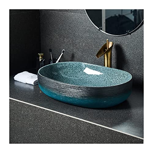 GLETSF Badezimmerwaschbecken Keramik-Waschbecken, Oval, Einzelwaschbecken, Kunst-Retro-Aufsatzwaschbecken, Badezimmerwaschbecken, 45,7 X 33 cm, Gefäßwaschbecken GLETSF Badezimmerwaschbecken Keramik-Waschbecken, Oval, Einzelwaschbecken, Kunst-Retro-Aufsatzwaschbecken, Badezimmerwaschbecken, 45,7 X 33 cm, Gefäßwaschbecken von GLETSF