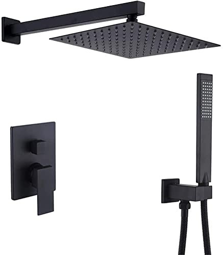 GLETSF Duscharmatur-System-Mischbatterie-Set, Badezimmer-Wandmischer Aus Messing, Zwei-Funktions-Regendusche, Verdecktes Duschsystem Mit Handbrause Und Brauseschlauch-Set, Schwa-Black GLETSF Duscharmatur-System-Mischbatterie-Set, Badezimmer-Wandmischer Aus Messing, Zwei-Funktions-Regendusche, Verdecktes Duschsystem Mit Handbrause Und Brauseschlauch-Set, Schwa-Black von GLETSF