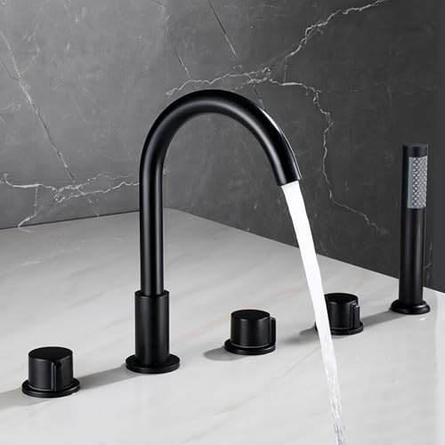 GLETSF Duschkopf-Set, 5-Loch-Duschbad-Mischbatterien Deck Gold Badewannenmischbatterie Mit Dusche 360 Grad Drehbarer Wasserhahn Doppelhebelmischbatterie, Chrom-Black von GLETSF