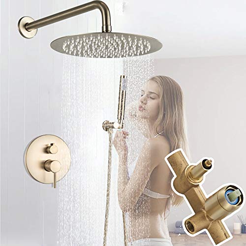 GLETSF Duschmischer Aus Gebürstetem Gold, Verdeckter Regenduschen-Wasserhahn-Set In Der Wand, Messing-Duschmischerventil, 8/10/12/16 Zoll Duschkopf, 8 Zoll von GLETSF