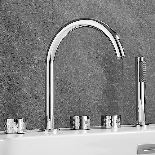 GLETSF Duschset 5-Loch Badewannen-Duschmischbatterie-Set Zweihebel-Badewannen-Duschmischbatterie Moderne Badewannenarmaturen Badewannenmischbatterie Mit Ausziehbarer Handbrause,-Chrome-C GLETSF Duschset 5-Loch Badewannen-Duschmischbatterie-Set Zweihebel-Badewannen-Duschmischbatterie Moderne Badewannenarmaturen Badewannenmischbatterie Mit Ausziehbarer Handbrause,-Chrome-C von GLETSF