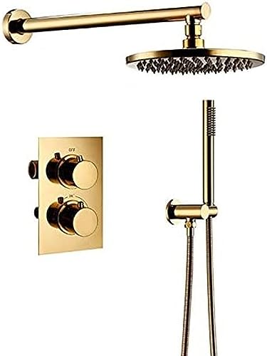 GLETSF Duschset Aus Massivem Messing In Titangold, Intelligenter Thermostathahn, Mischventil, Badezimmerhahn, 10 Zoll, Duschhahn-Set von GLETSF