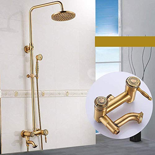 GLETSF Duschset Europäisches Und Amerikanisches Retro-Kupfer- Und Kaltwasserduschset 10-Zoll-Rundbrausensystem Mit Sprühkopf Messing-Duschhahn 3 Modi Doppelhub Gold Praktisches GLETSF Duschset Europäisches Und Amerikanisches Retro-Kupfer- Und Kaltwasserduschset 10-Zoll-Rundbrausensystem Mit Sprühkopf Messing-Duschhahn 3 Modi Doppelhub Gold Praktisches von GLETSF