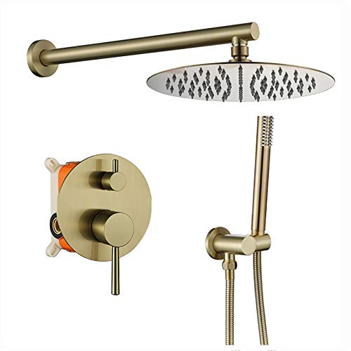 GLETSF Duschsystem, Duscharmatur-Set Aus Gebürstetem Gold, Dusch-Kombi-Set Aus Messing, An Der Wand Montierte Regenmischbrause Mit 12-Zoll-Duschkopf, Handbrause, Eingebetteter B GLETSF Duschsystem, Duscharmatur-Set Aus Gebürstetem Gold, Dusch-Kombi-Set Aus Messing, An Der Wand Montierte Regenmischbrause Mit 12-Zoll-Duschkopf, Handbrause, Eingebetteter B von GLETSF