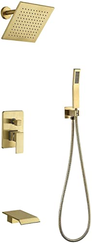 GLETSF Duschsystem, Gebürstetes Gold, Verdecktes Duscharmatur-Set, Wandmontage, Modernes Duschmischbatterie-Set Aus Messing Mit Handbrause Und 20 X 20 cm Überkopfbrause, Einfach GLETSF Duschsystem, Gebürstetes Gold, Verdecktes Duscharmatur-Set, Wandmontage, Modernes Duschmischbatterie-Set Aus Messing Mit Handbrause Und 20 X 20 cm Überkopfbrause, Einfach von GLETSF