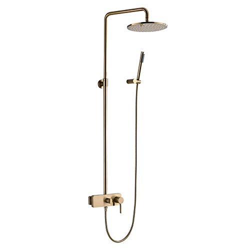 GLETSF Duschsystem, Luxuriöses Regenmischbatterie-Duscharmatur-Set In Gebürstetem Gold, Wandmontiertes Multifunktions-Dusch-Kombi-Set Mit Handbrause, Rundem Regenduschkopf Und W GLETSF Duschsystem, Luxuriöses Regenmischbatterie-Duscharmatur-Set In Gebürstetem Gold, Wandmontiertes Multifunktions-Dusch-Kombi-Set Mit Handbrause, Rundem Regenduschkopf Und W von GLETSF