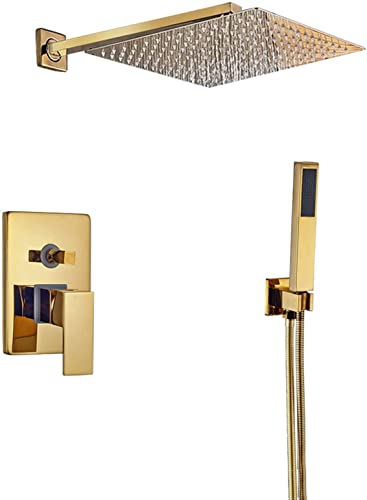 GLETSF Duschsystem, Messing, Verdeckter Duschhahn-Set, Wandmontage, Goldenes Duschmischbatterie-Set Mit Handbrause Und Wasserfall-Überkopfbrause, Modernes Design, Einfache Insta-10 Inch GLETSF Duschsystem, Messing, Verdeckter Duschhahn-Set, Wandmontage, Goldenes Duschmischbatterie-Set Mit Handbrause Und Wasserfall-Überkopfbrause, Modernes Design, Einfache Insta-10 Inch von GLETSF