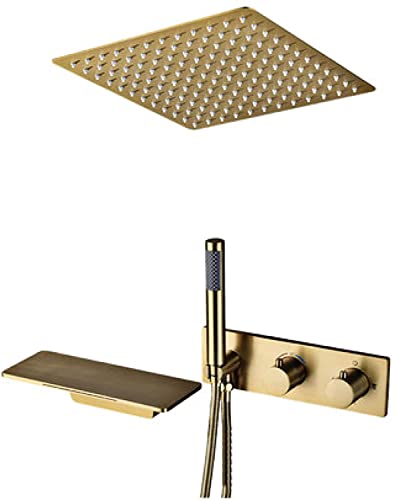 GLETSF Duschsystem, Unterputz-Thermostat-Duscharmatur-Set, Gebürstetes Gold, Verbrühungsschutz-Duschset Mit Handbrause Und Regenduschkopf, Fortschrittliche Lufteinspritztechnolo-12 Inch GLETSF Duschsystem, Unterputz-Thermostat-Duscharmatur-Set, Gebürstetes Gold, Verbrühungsschutz-Duschset Mit Handbrause Und Regenduschkopf, Fortschrittliche Lufteinspritztechnolo-12 Inch von GLETSF