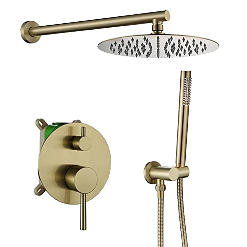 GLETSF Duschsystem Aus Gebürstetem Gold, Verdecktes Duscharmatur-Set Mit Handbrause Und Regenduschkopf, Dusch-Kombi-Set, Einhand-Badewanne Und Duschverkleidungsset Mit Eingebett-10 Inches GLETSF Duschsystem Aus Gebürstetem Gold, Verdecktes Duscharmatur-Set Mit Handbrause Und Regenduschkopf, Dusch-Kombi-Set, Einhand-Badewanne Und Duschverkleidungsset Mit Eingebett-10 Inches von GLETSF