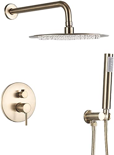 GLETSF Duschsystem Messing Unterputz-Duscharmatur-Set Gebürstetes Gold Wandmontiertes Duschmischbatterie-Set Mit Handbrause Und Wasserfall-Überkopfbrause Modernes Design Einfach-8 Inch GLETSF Duschsystem Messing Unterputz-Duscharmatur-Set Gebürstetes Gold Wandmontiertes Duschmischbatterie-Set Mit Handbrause Und Wasserfall-Überkopfbrause Modernes Design Einfach-8 Inch von GLETSF