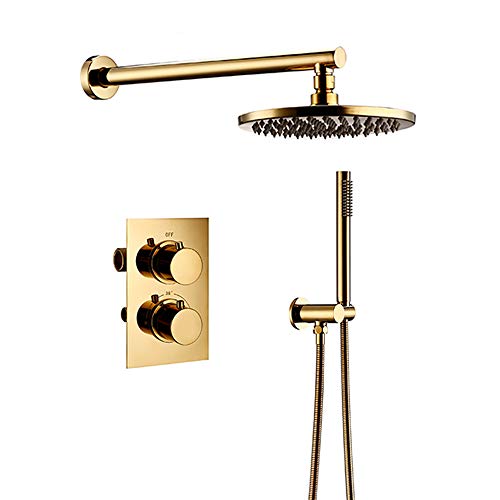 GLETSF Duschsystem Thermostatisches Duscharmatur-Set Aus Titan Und Gold, Wandmontage, Multifunktionales Dusch-Kombi-Set Mit Zwei Griffen, Rundem Regenduschkopf Und Handbrause, 1-8 Inch GLETSF Duschsystem Thermostatisches Duscharmatur-Set Aus Titan Und Gold, Wandmontage, Multifunktionales Dusch-Kombi-Set Mit Zwei Griffen, Rundem Regenduschkopf Und Handbrause, 1-8 Inch von GLETSF