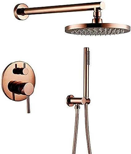 GLETSF Duschumstellventil-Wasserhahn-Set Aus Massivem Messing In Roségold-Finish Mit Rundem 10-Zoll-Duschkopf, Badezimmer-Wandduschset, Duschhahn-Set von GLETSF